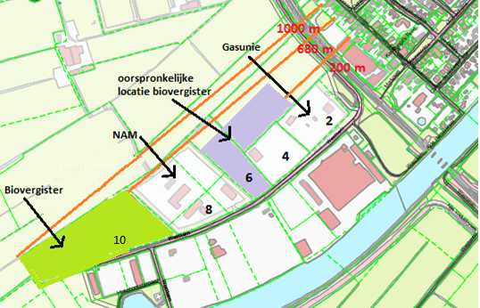 Plattegrond van de omgeving en ligging van de biovergister